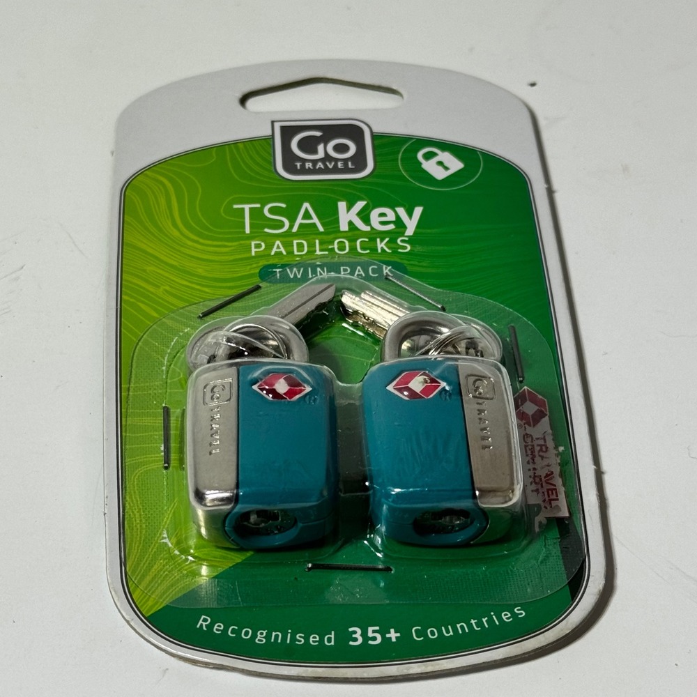 Go Travel TSA Key Padlocks Twin Pack Teal Blue Silver Luggage Locks Set 2